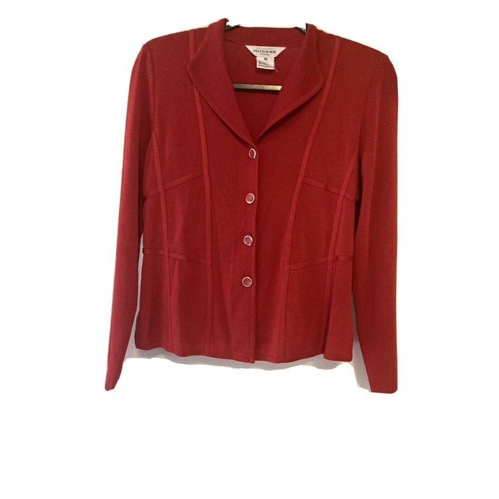 Misook Power Red Cardigan Sweater Jacket Buttons Women PXS Petite Tailored  EUC